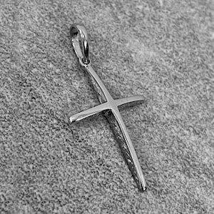 Solid 14k White Gold 2.5mm Thick Slender Plain Cross Charm Pendant Necklace - 1.15 inch Religious Cross with Bail