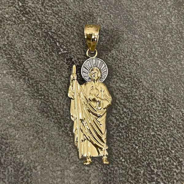 14k Yellow Gold Mini St Jude Pendant Two-Tone Petite Saint Jude Thaddeus the Apostle Figural Pendant Necklace