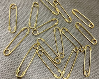 Solid 14k Yellow Gold Classic Simple Safety Pin Brooch, Length: 1.4 inches