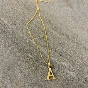 Solid 14k Yellow Gold Mini Plain Century Block Initial Letter Charm Pendant Necklace