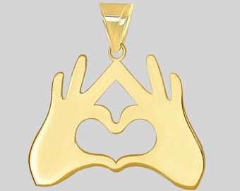Solid 14k Yellow Gold I Love You Hand Symbol Charm Hand Heart Gesture Sign Language Silhouette Pendant