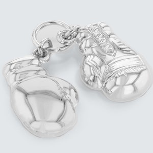 Polished 14K White Gold 3D Boxing Gloves Charm Sports Pendant with or without Gold Dainty Rolo Cable Chain Necklace