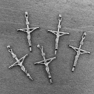 14k White Gold Traditional Jesus on the Cross INRI Crucifix Pendant 44mm x 25mm with or without Rolo Cable Chain Necklace