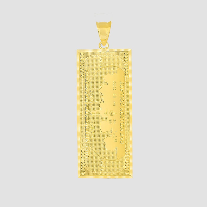 Pendant Height Solid 14k Yellow Gold Small 1,000,000 Million Dollar Money Bill Pendant 36 mm x Pendant Width 12 mm Double Sided