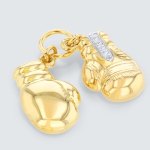 14K Yellow Gold Two Tone 3D Boxing Gloves Charm Sports Pendant Necklace