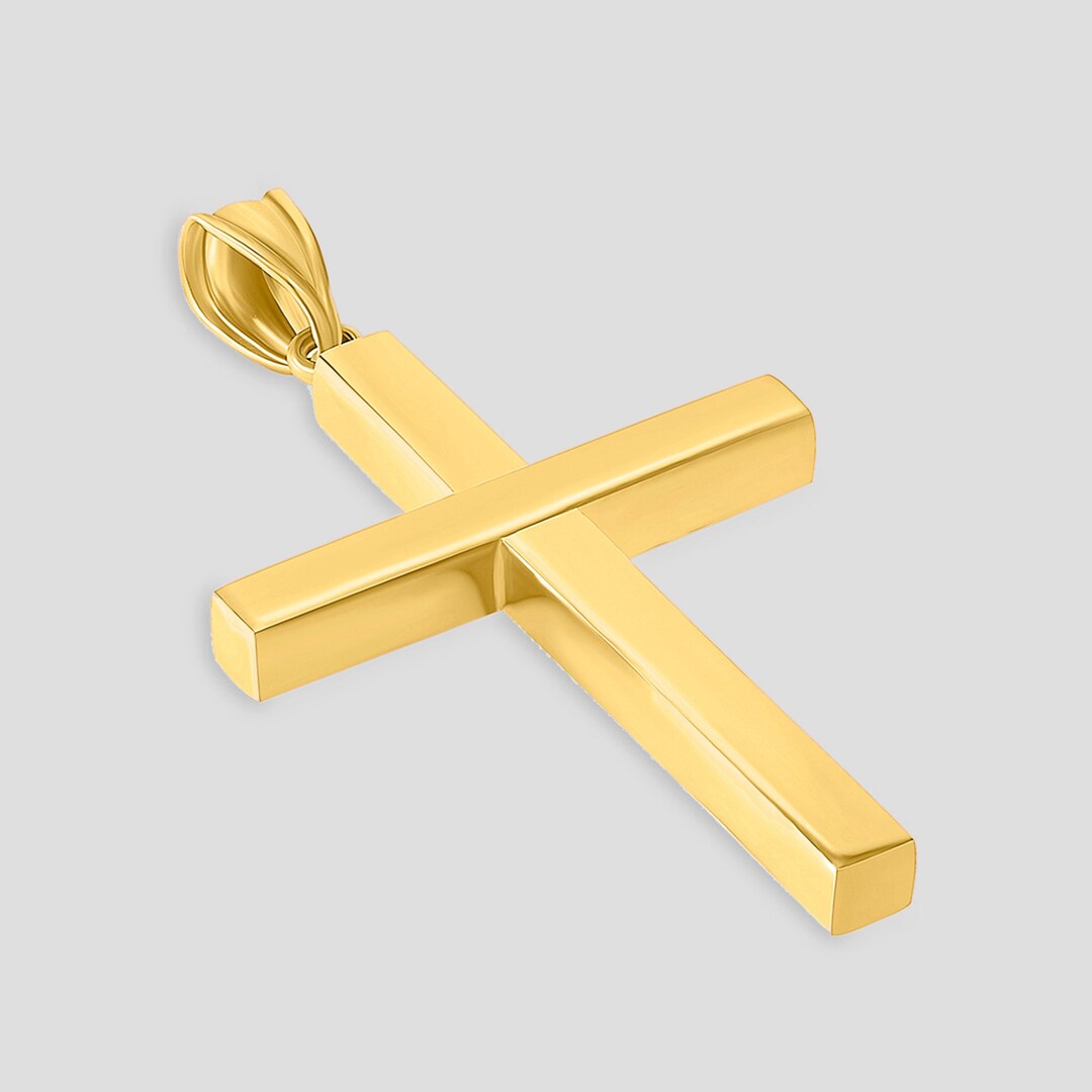 14k Yellow Gold Textured Religious Classic Tube Cross
