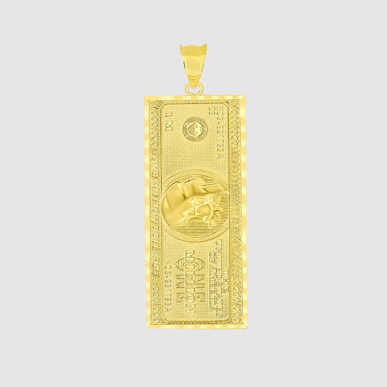 Pendant Height Solid 14k Yellow Gold Small 1,000,000 Million Dollar Money Bill Pendant 36 mm x Pendant Width 12 mm Double Sided