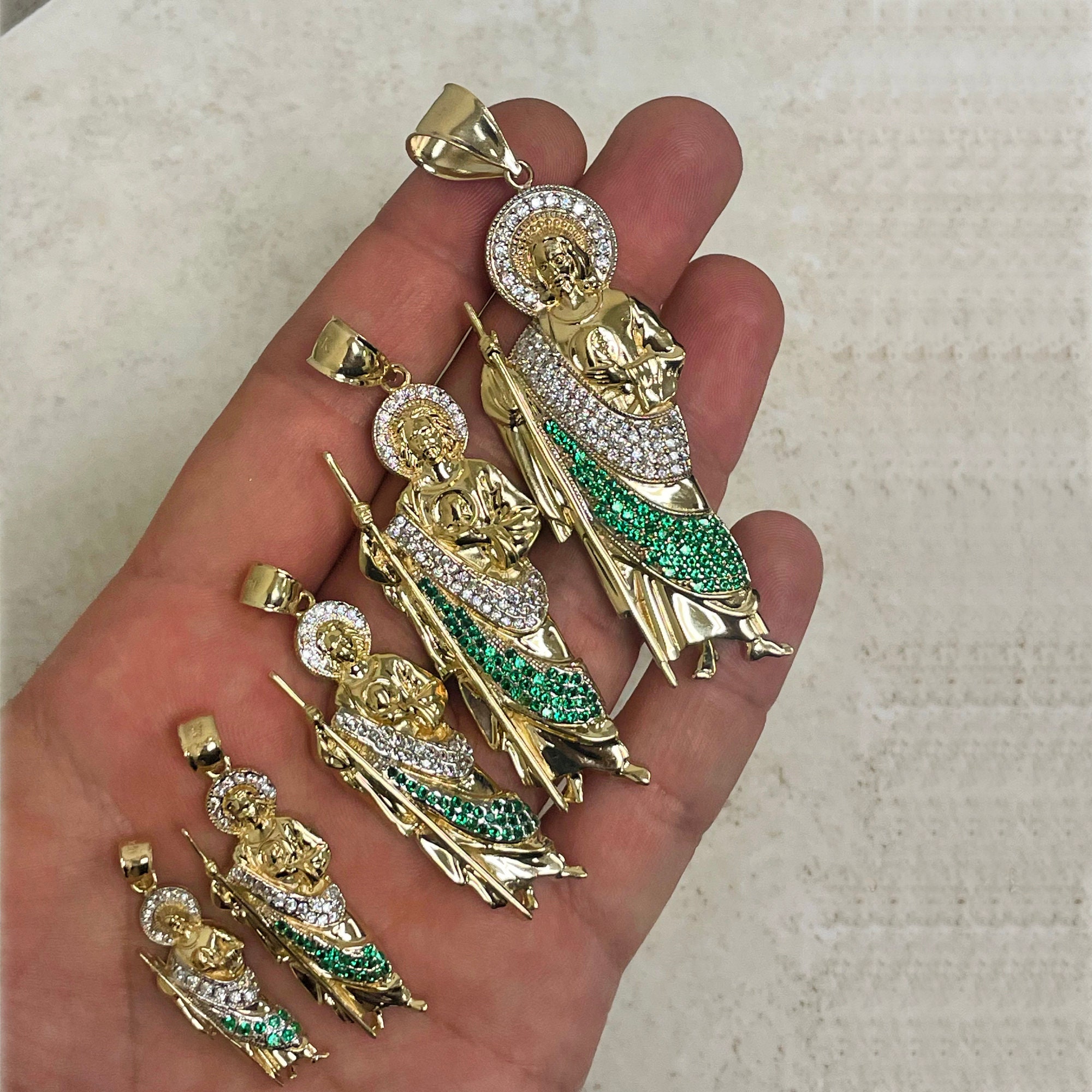 Pendentif Breloque Saint Judé En Or 14K Tri-Color Avec Zircone Cubique - 2.2g - Neuf Avec Étiquettes