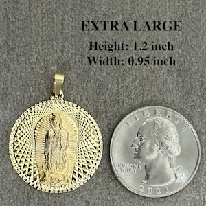 Solid 14k Yellow Gold Engravable Our Lady Of Guadalupe Round Medallion Pendant Necklace 5 Sizes afbeelding 2