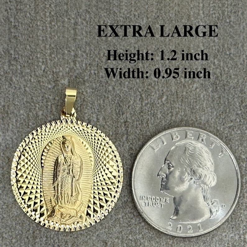 Solid 14k Yellow Gold Engravable Our Lady Of Guadalupe Round Medallion Pendant Necklace 5 Sizes afbeelding 2