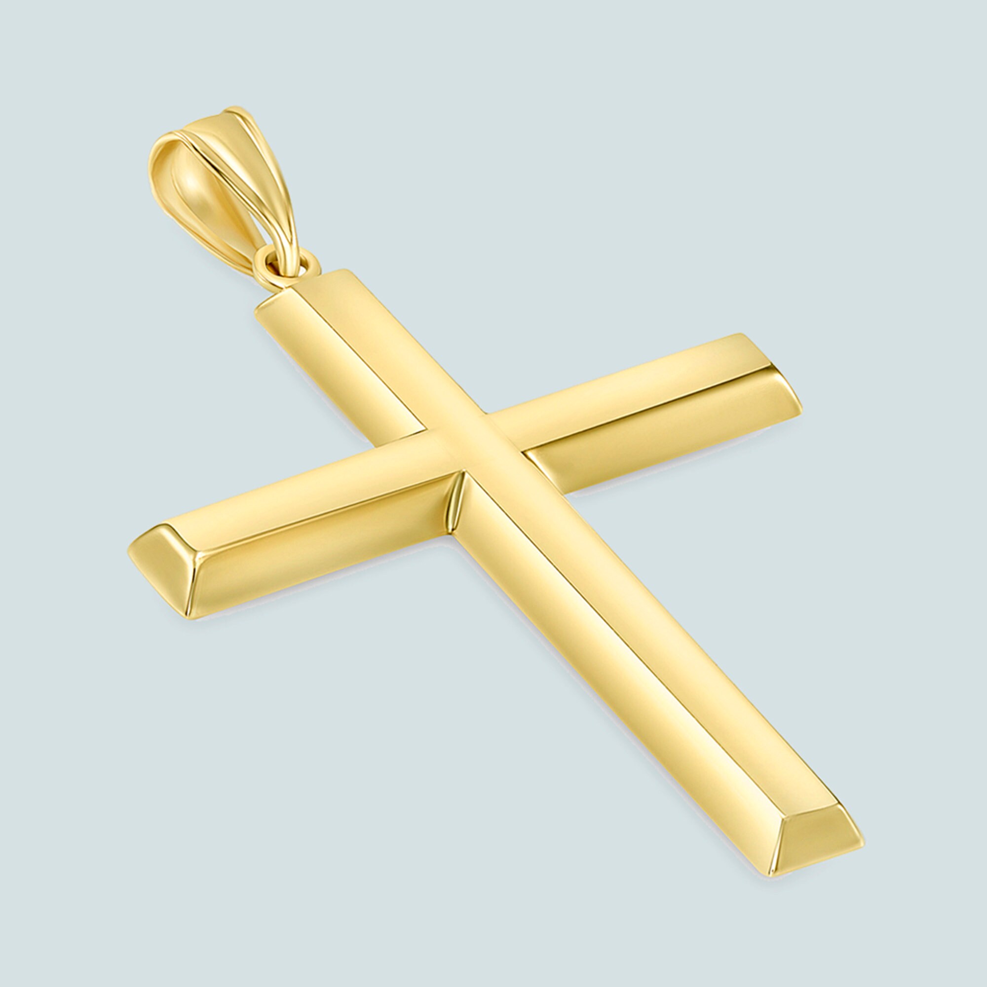 High Polished 14K Yellow Gold Plain Slender Large Cross Pendant with Chain Necklace High Polished 14K Yellow Gold Plain Slender Large Cross Pendant with Chain Necklace