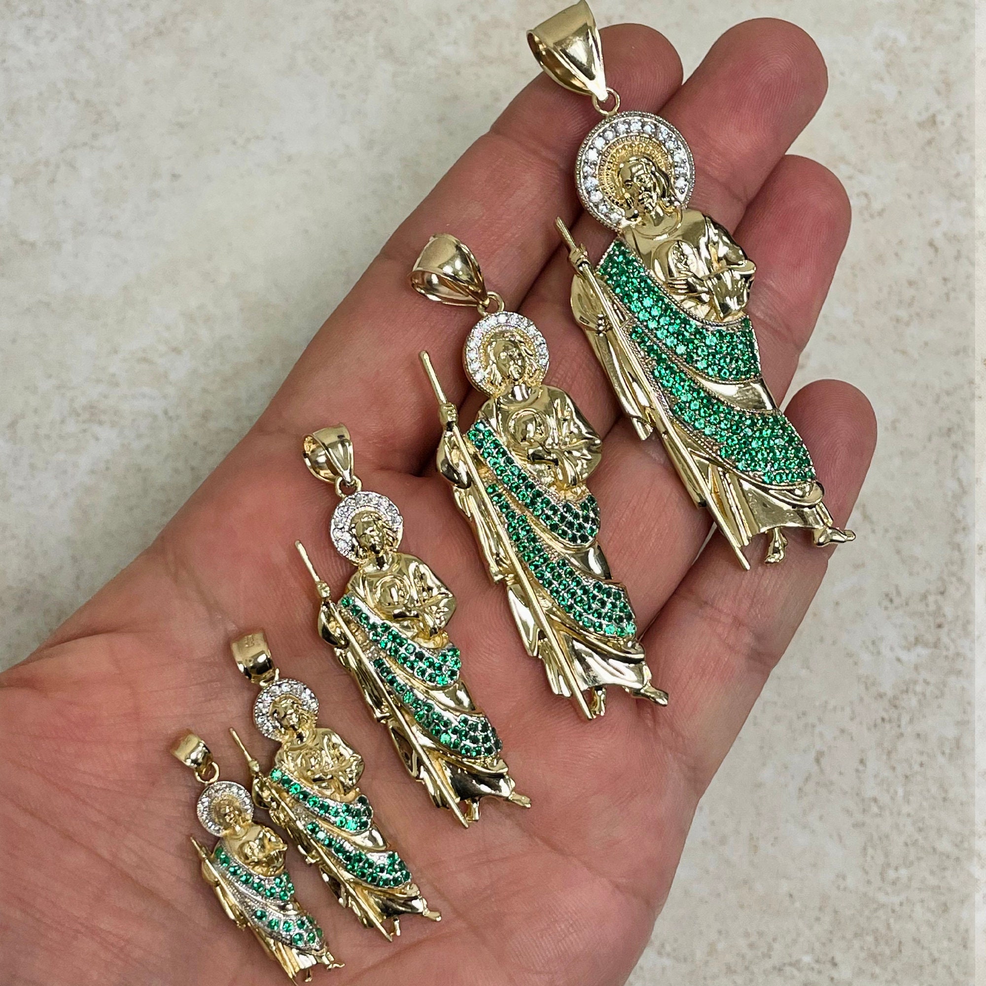 14k Gold St Jude Pendant – Green CZ Patron Saint of Lost Causes - Etsy