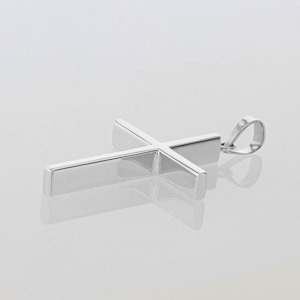 Polished 14K White Gold Plain & Simple Slender Cross Charm Pendant Necklace