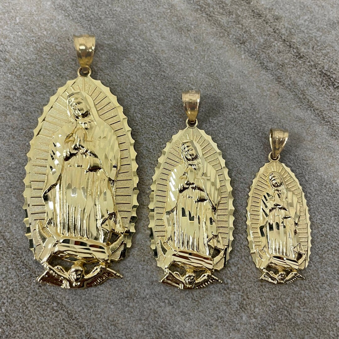 14k Yellow Gold Textured Luminous Our Lady of Guadalupe Pendant - 3 ...