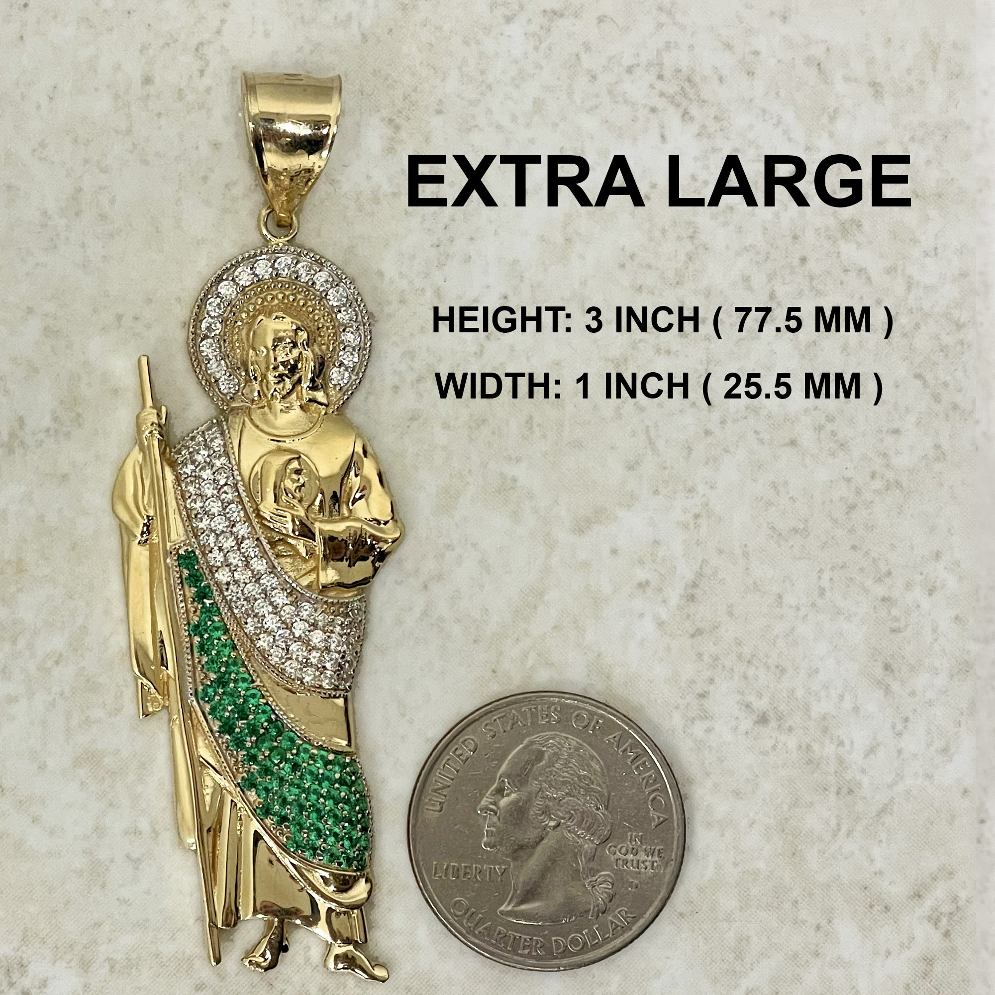 14k Yellow Gold St Jude Pendant – Green & White CZ Patron Saint - Etsy