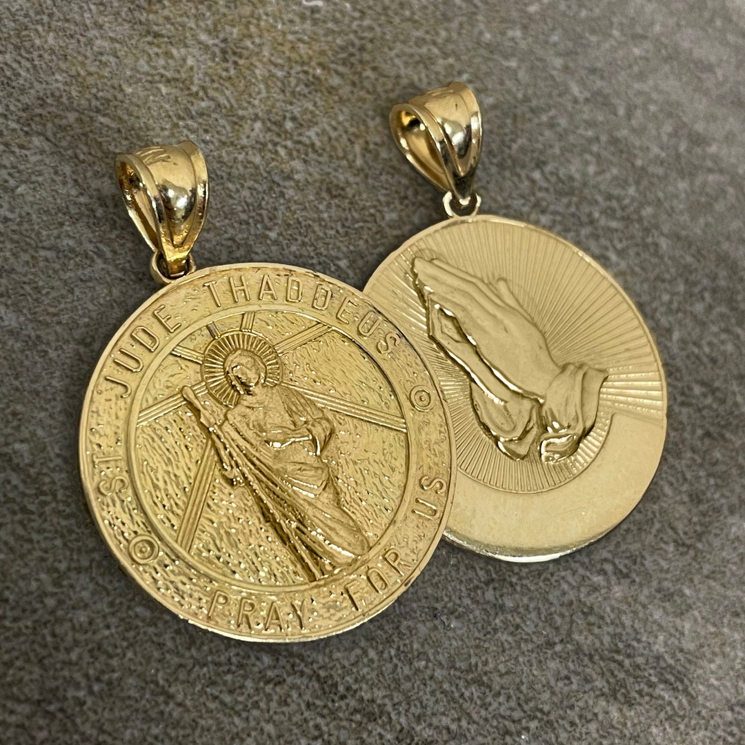 14k Yellow Gold St. Jude Medallion, Reversible Saint Pendant - Etsy