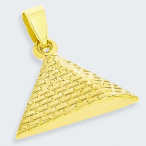 Textured 14K Yellow Gold Detailed Two Dimensional Egyptian Pyramid Charm Pendant with Polished Satin Finish (Engravable Back)