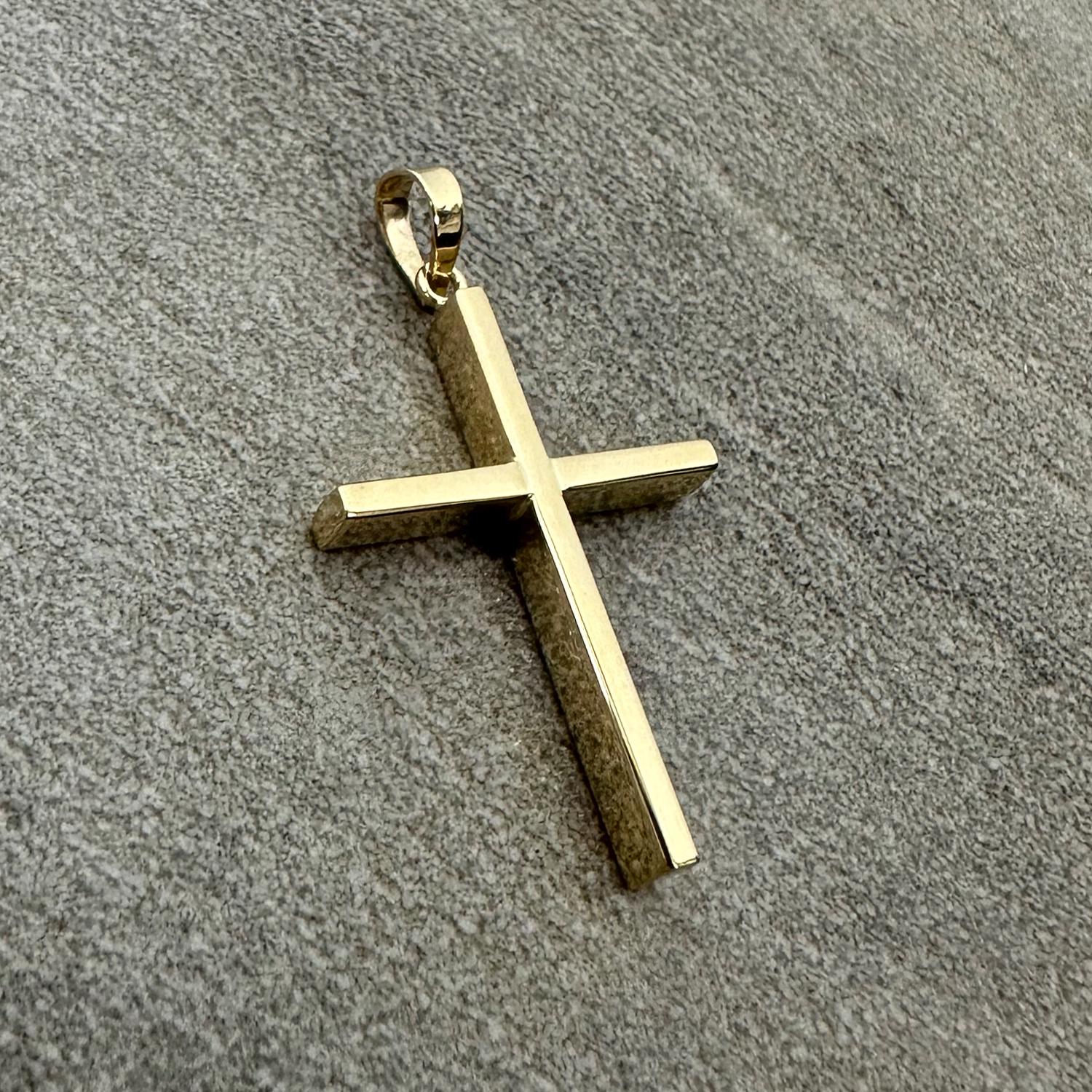 thumbnail image 2 of 14K Solid Yellow Gold Small Polished Plain Cross Charm Pendant – 0.85 Inch 2 of 4