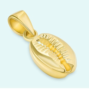 May include: A gold-colored seashell pendant charm. The charm is detailed with a textured, ribbed design.