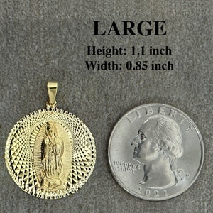 Solid 14k Yellow Gold Engravable Our Lady Of Guadalupe Round Medallion Pendant Necklace 5 Sizes afbeelding 3