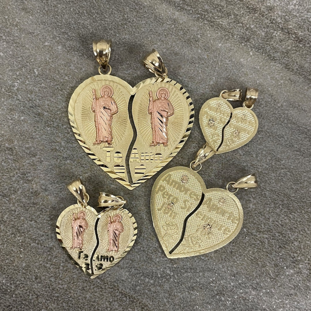 Buy Solid 14k Yellow Gold and Rose Gold Breakable Te Amo Heart Saint Jude  Pendant Sizes Available Online in India