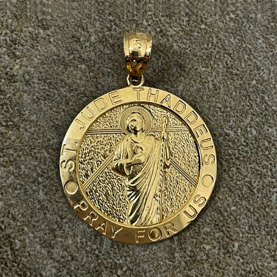 14k Yellow Gold St. Jude Thaddeus Pray for Us Round Medallion