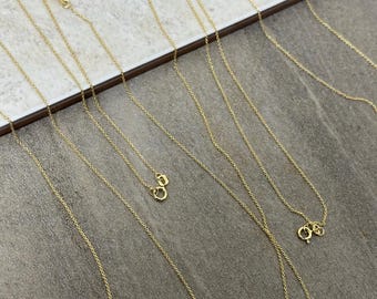 Solid 14k Gold Dainty and Thin Rolo Cable Chain Necklace with Spring Ring Clasp - Yellow Gold, White Gold, and Rose Gold
