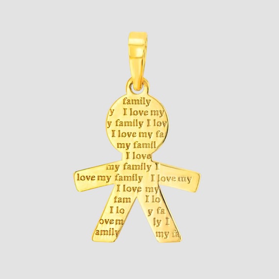 14k Yellow Gold Polished Little Boy Textured Back Flat Charm Pendant