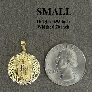 Solid 14k Yellow Gold Engravable Our Lady Of Guadalupe Round Medallion Pendant Necklace 5 Sizes afbeelding 5