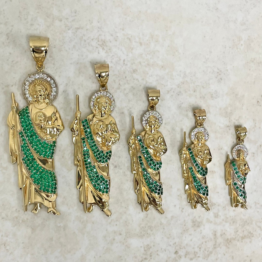 14k Gold St Jude Pendant – Green CZ Patron Saint of Lost Causes - Etsy