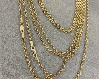 14k Yellow Gold High Polished 2.5mm Rolo Chain Necklace with Lobster Clasp - Available in 16 inch, 18 inch, 20 inch, 22 inch, 24 inch