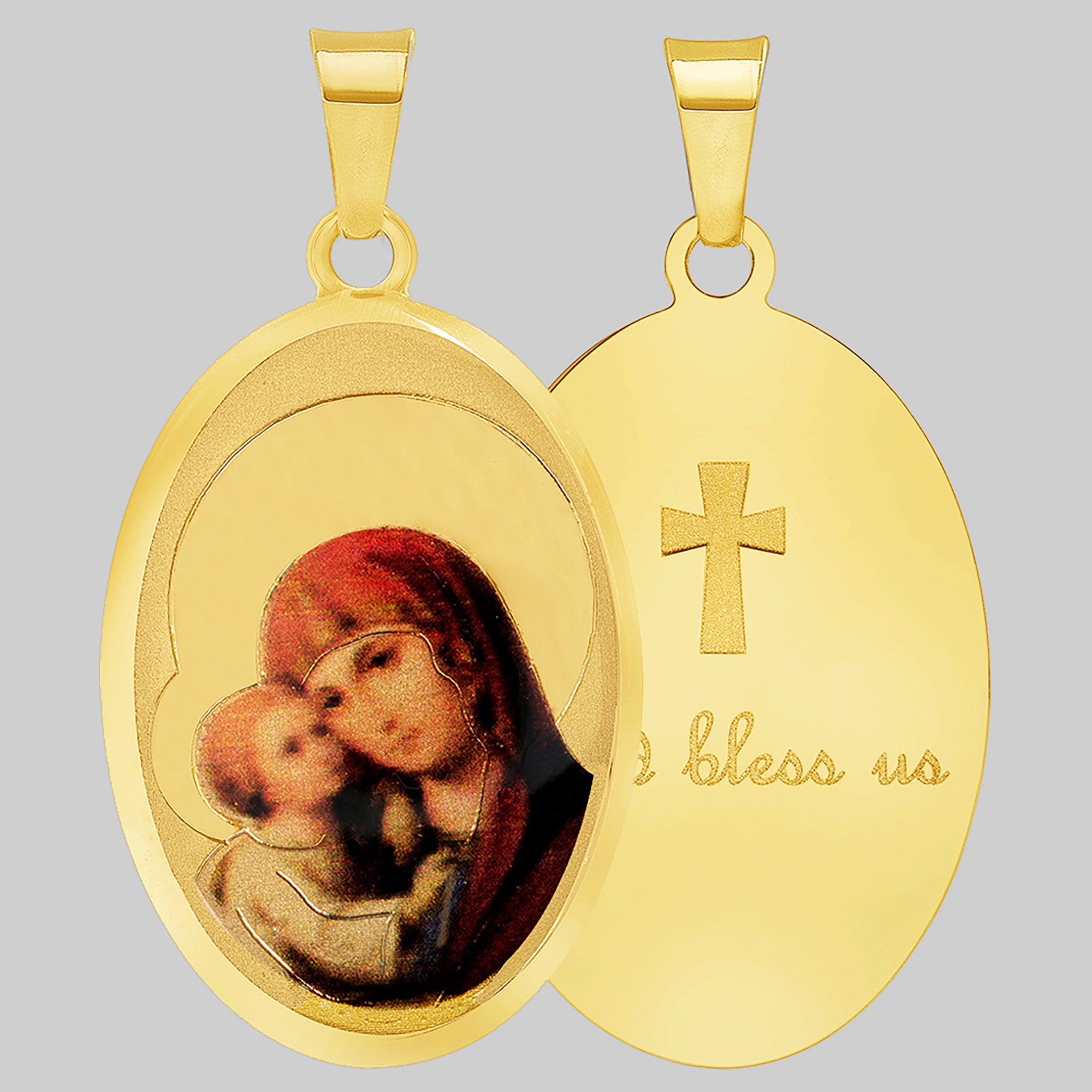 Virgin Mary And Jesus Glass Locket Necklace - Religious Photo Jewelry For Kids & Religious Gifts