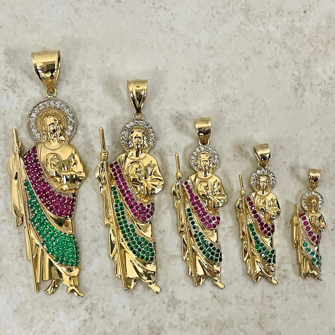 14k Yellow Gold St Jude Pendant, CZ Stone Apostle Charm - Etsy