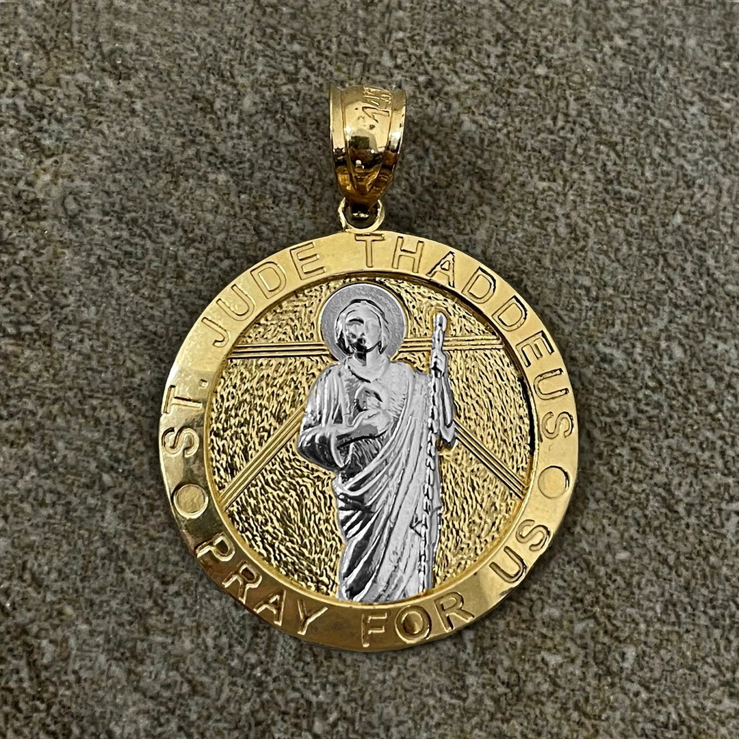 14k Yellow Gold St. Jude Medallion, Two-tone Saint Jude Pendant - Etsy