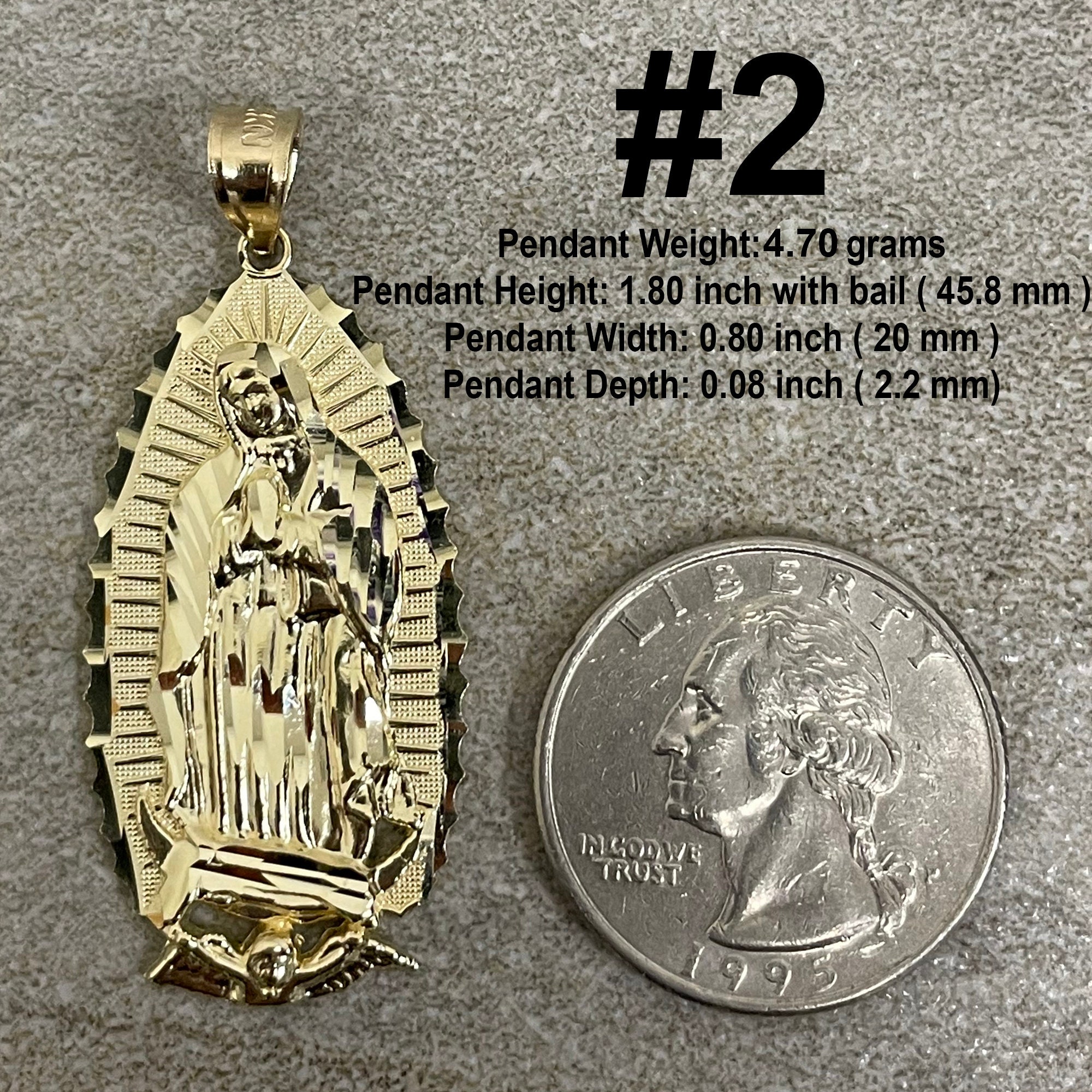 14k Yellow Gold Textured Luminous Our Lady of Guadalupe Pendant - 3 ...