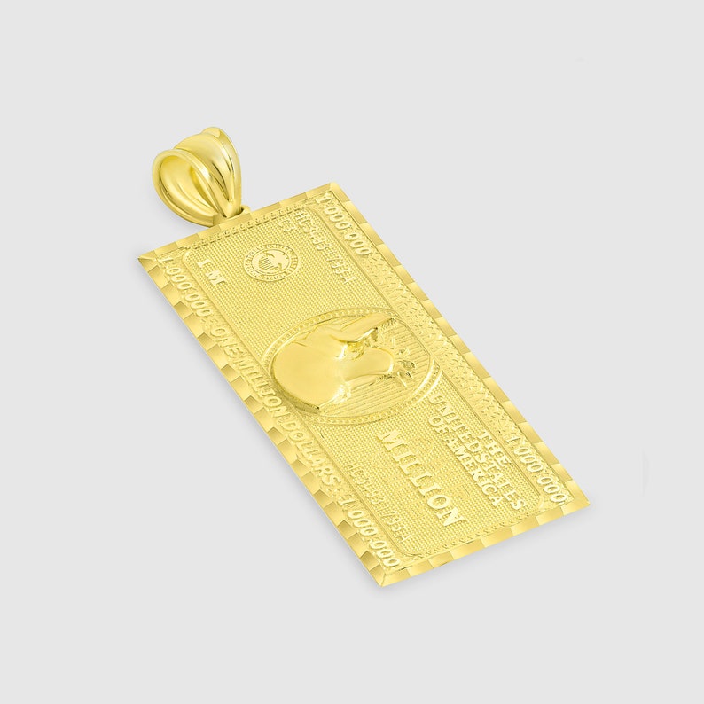 Pendant Height Solid 14k Yellow Gold Small 1,000,000 Million Dollar Money Bill Pendant 36 mm x Pendant Width 12 mm Double Sided