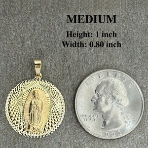 Solid 14k Yellow Gold Engravable Our Lady Of Guadalupe Round Medallion Pendant Necklace 5 Sizes afbeelding 4