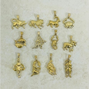 Collar con colgante con dije del zodíaco en 3D de oro amarillo de 14 quilates Aries Tauro Géminis Cáncer Leo Virgo Libra Escorpio Sagitario Capricornio Acuario Piscis
