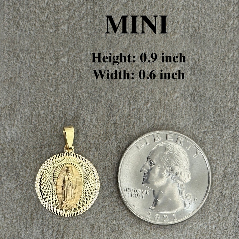 Solid 14k Yellow Gold Engravable Our Lady Of Guadalupe Round Medallion Pendant Necklace 5 Sizes afbeelding 6