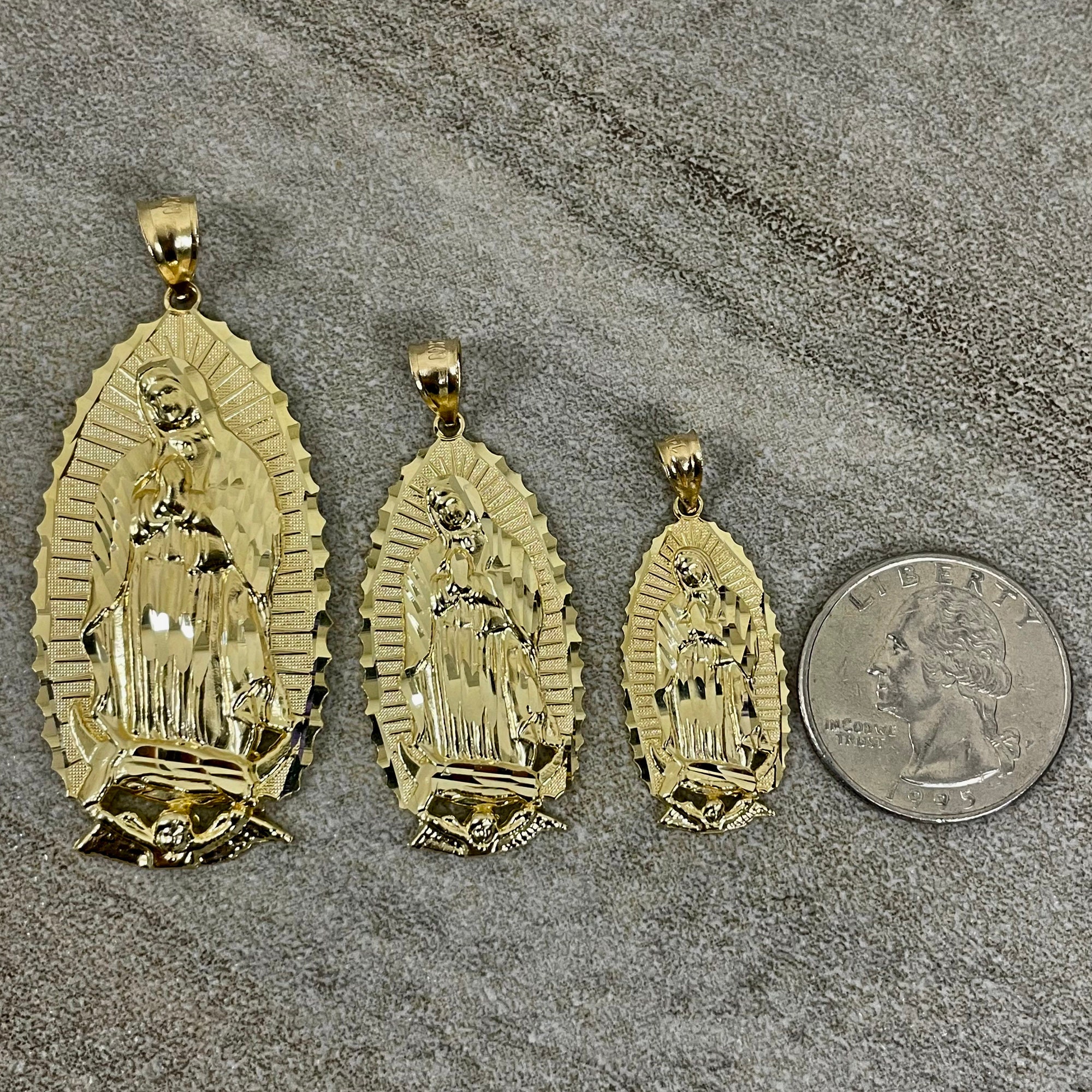 14k Yellow Gold Textured Luminous Our Lady of Guadalupe Pendant - 3 ...