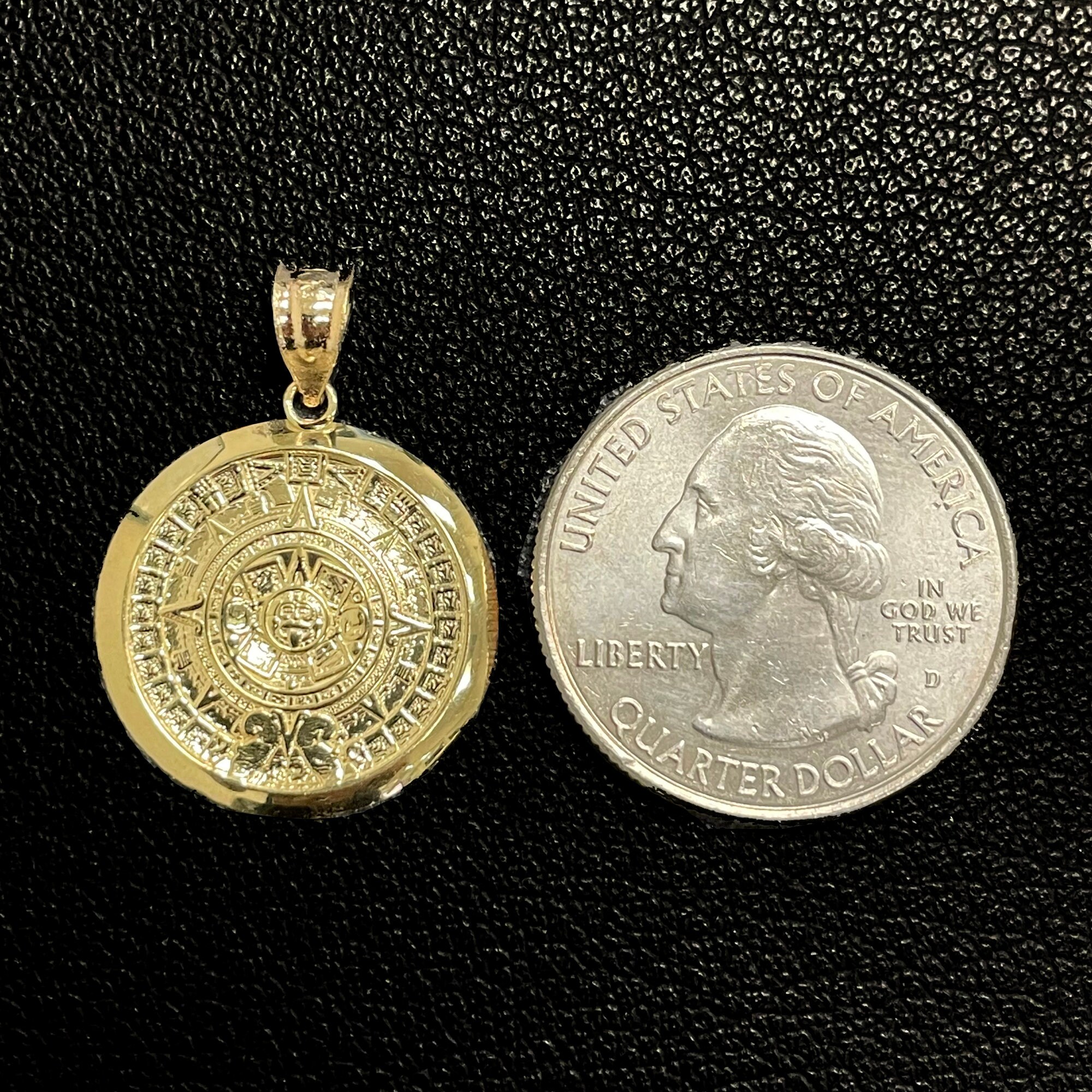 thumbnail interactive-video image 1 of 14k Solid Yellow Gold Aztec Sun Calendar Pendant Charm – 1.4in Mayan Sun Pendant, Handmade In Italy 1 of 5