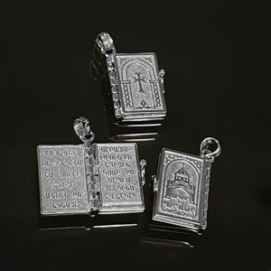 14k White Gold Armenian Bible Pendant Holy Bible Book Charm with Prayer Hayr Mer Necklace