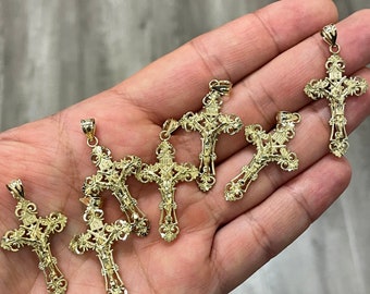14k Yellow Gold Religious Crucifix Stamp Pendant Charm