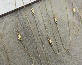Solid 14k Yellow Gold Thin 1mm Dainty Thin Rolo Cable Chain Necklace with Lobster Claw Clasp
