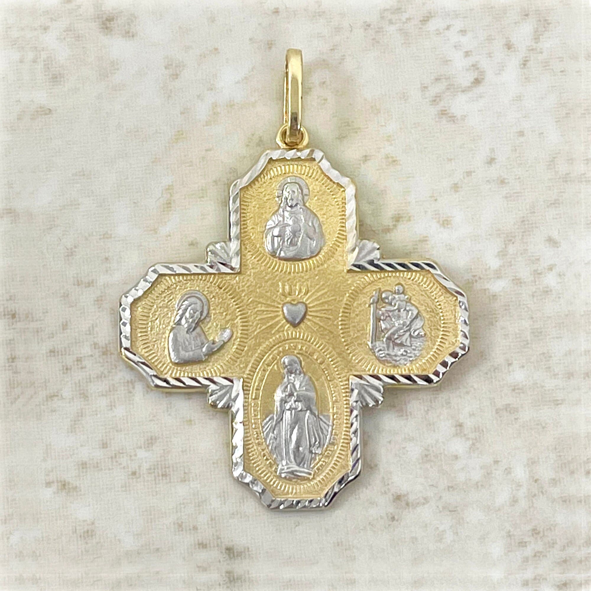 Solid 14k Yellow Gold Four Way Cross 