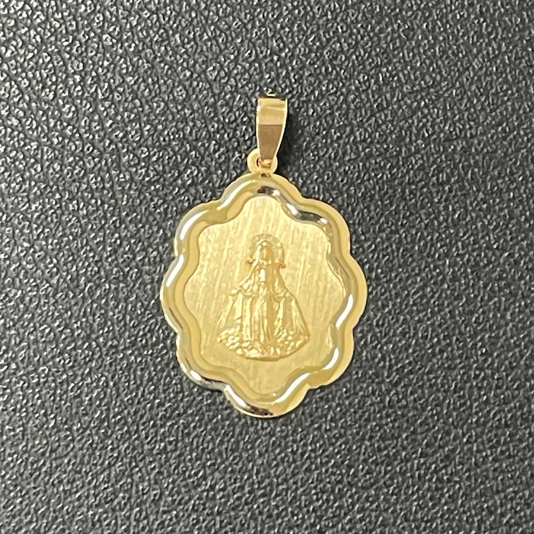 14k Gold Miraculous Medal Pendant, Engravable Virgin Mary Charm - Etsy