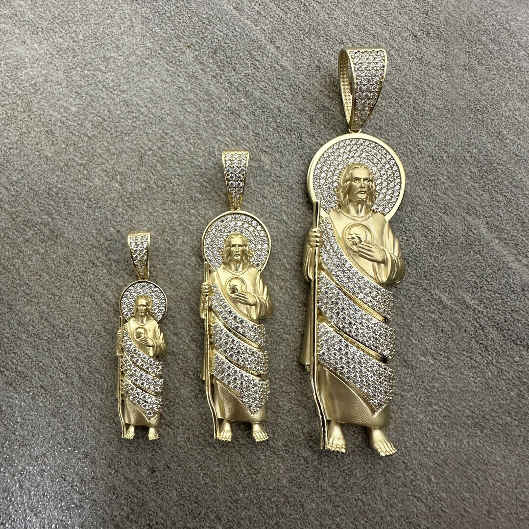 14k Yellow Gold CZ Saint Jude Pendant With Closed Back - 3 Sizes ...