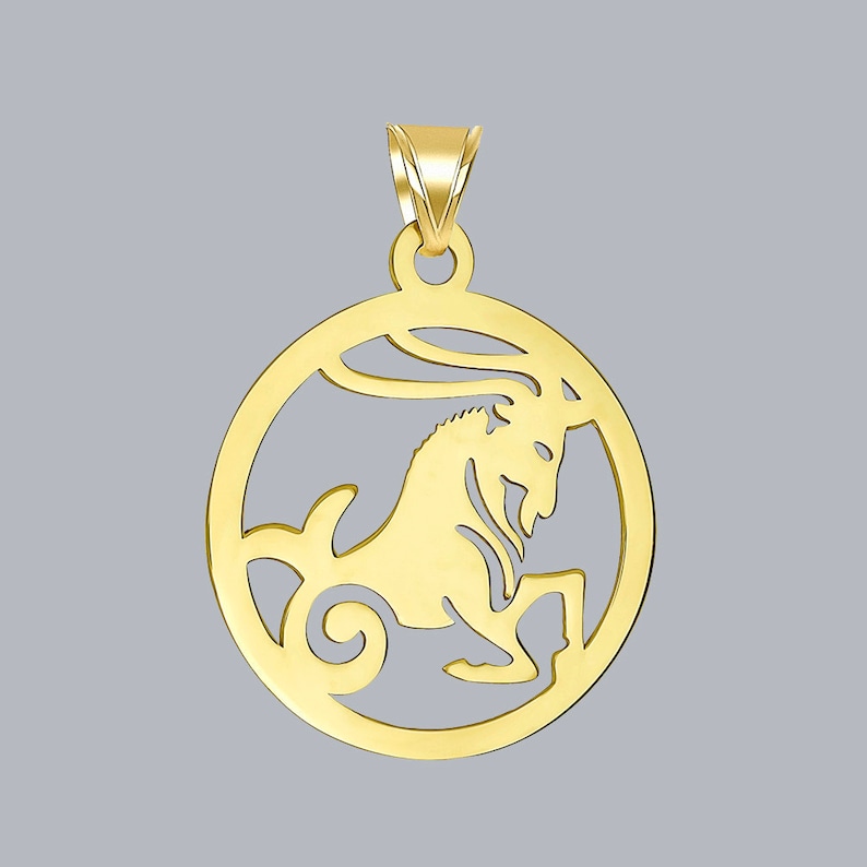 10K Gold Capricorn Zodiac Symbol Cutout Disc Necklace by JEWLR