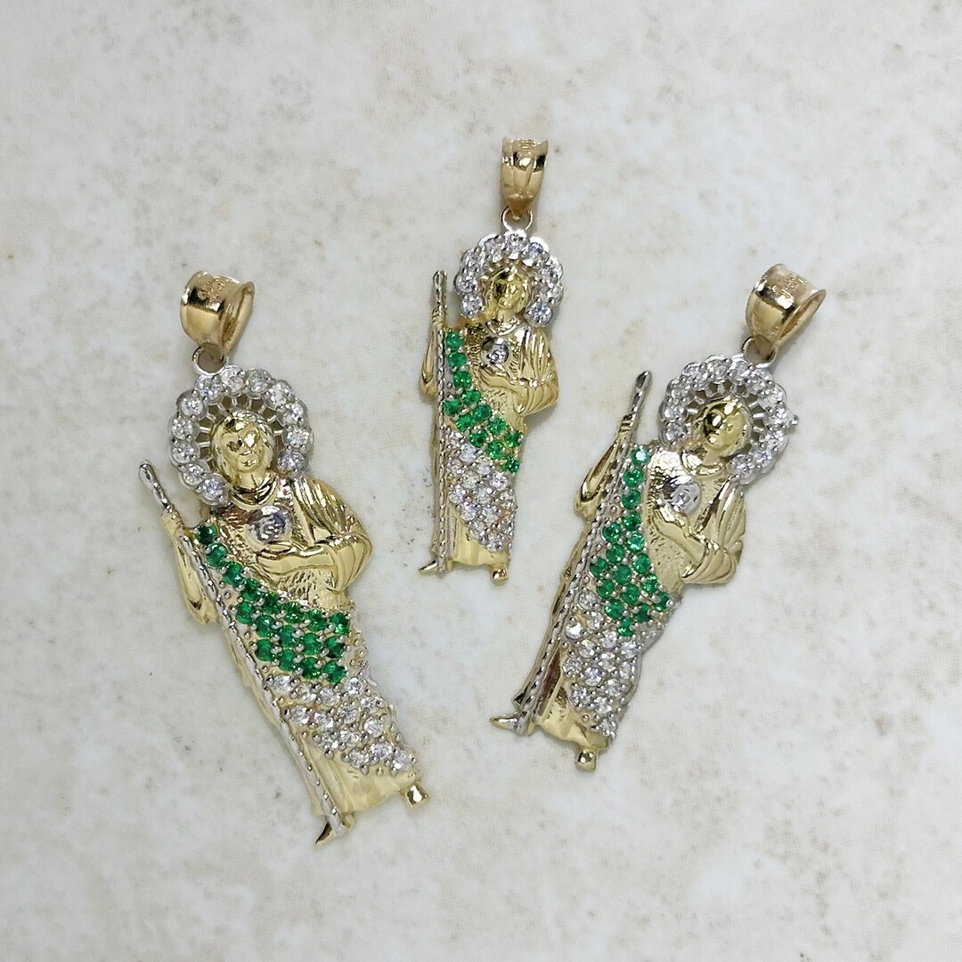 14k Yellow Gold Saint Jude Pendant With CZ Stones - Etsy