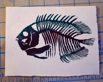 Hand gedrukt vis Print - Var kleuren